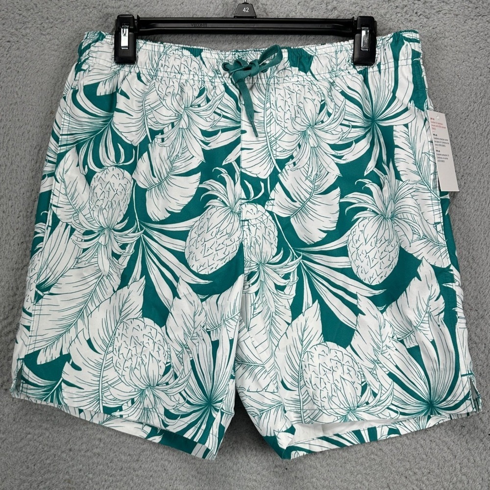 Old Navy Men Swim Trunks Small Green White Pineapple Leaf Print Board Shorts NEW